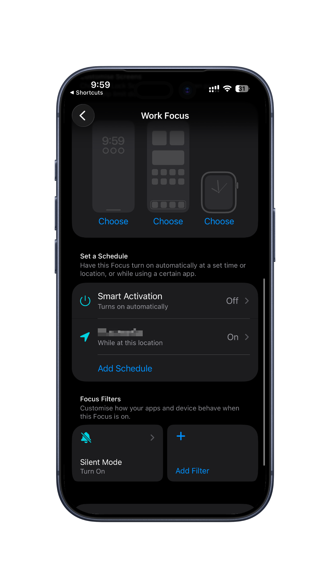 Silent Mode Focus Filter turned on